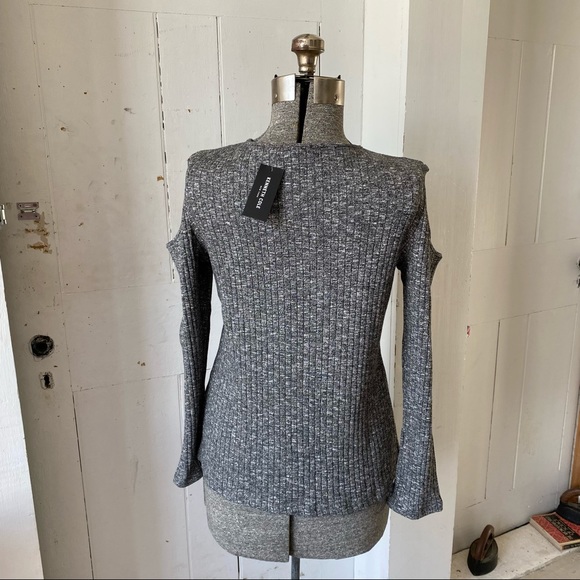 Kenneth Cole Ribbed Cold Shoulder Knit Sweater - Picture 6 of 13